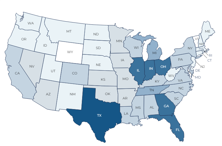 FCPT Q1 2024 Map showing breakdown of ABR by state