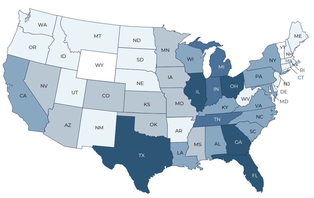 FCPT Q3 2024 Map showing breakdown of ABR by state