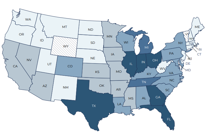 FCPT Q4 2024 Map showing breakdown of ABR by state