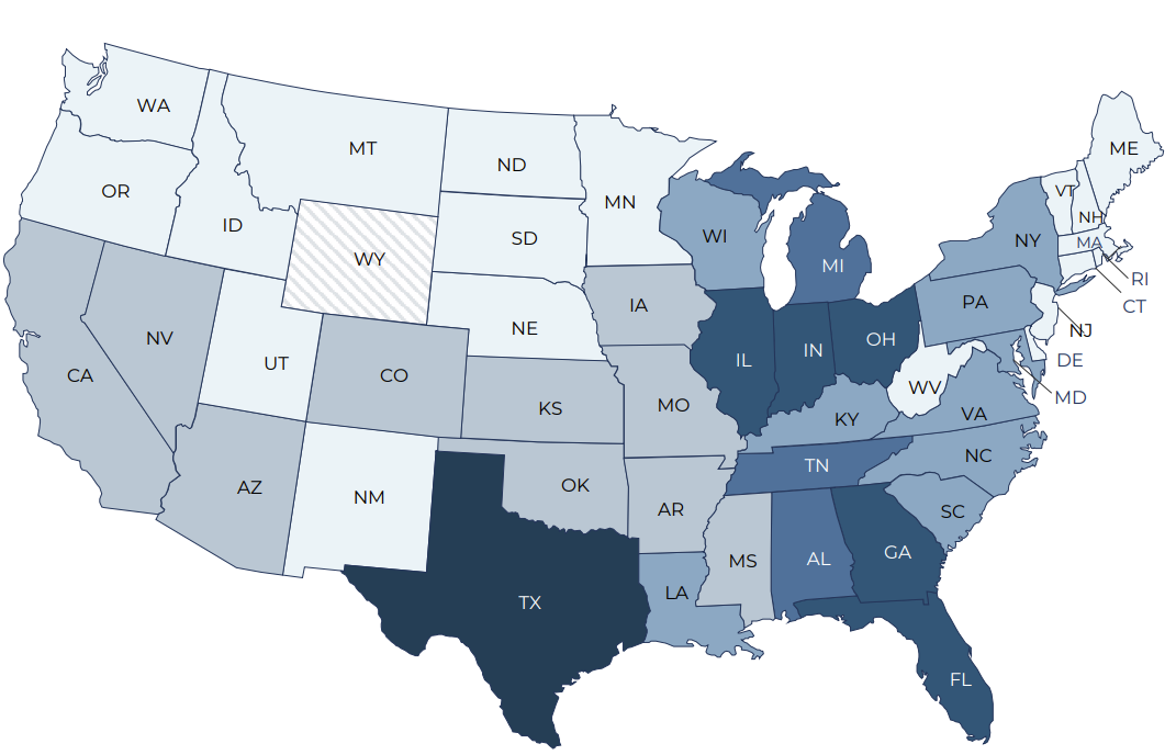 FCPT Q2 2025 Map showing breakdown of ABR by state FCPT Q2 2025 Map showing breakdown of ABR by state