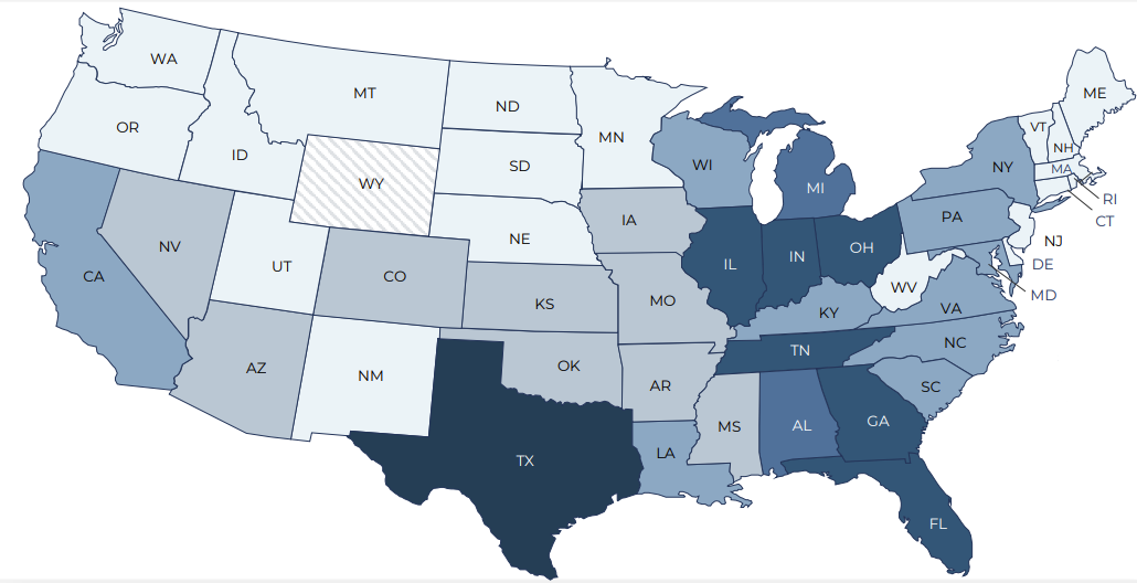 FCPT Q4 2025 Map showing breakdown of ABR by state