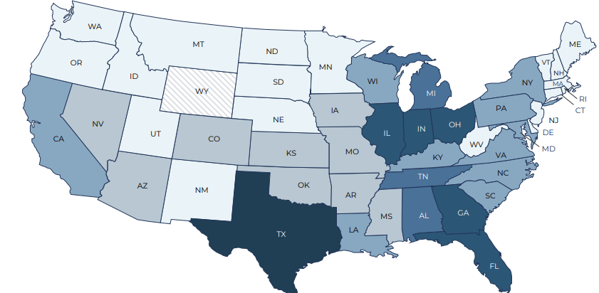 FCPT Q1 2026 Map showing breakdown of ABR by state
